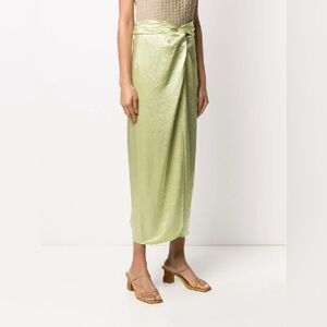 Nanushka Samara Hammered Satin Skirt Lime Large